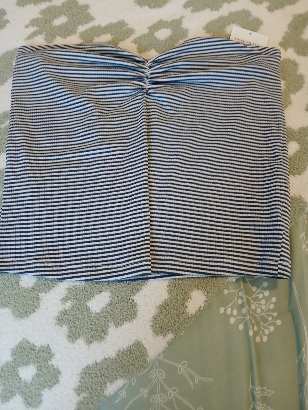 American Eagle Outfitters Navy and White Striped Tube Top